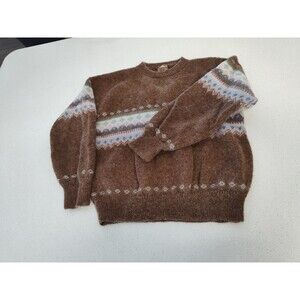 Alpaca Crewneck Pullover Sweater Cusco Peru Women's Medium Brown Pink Blue